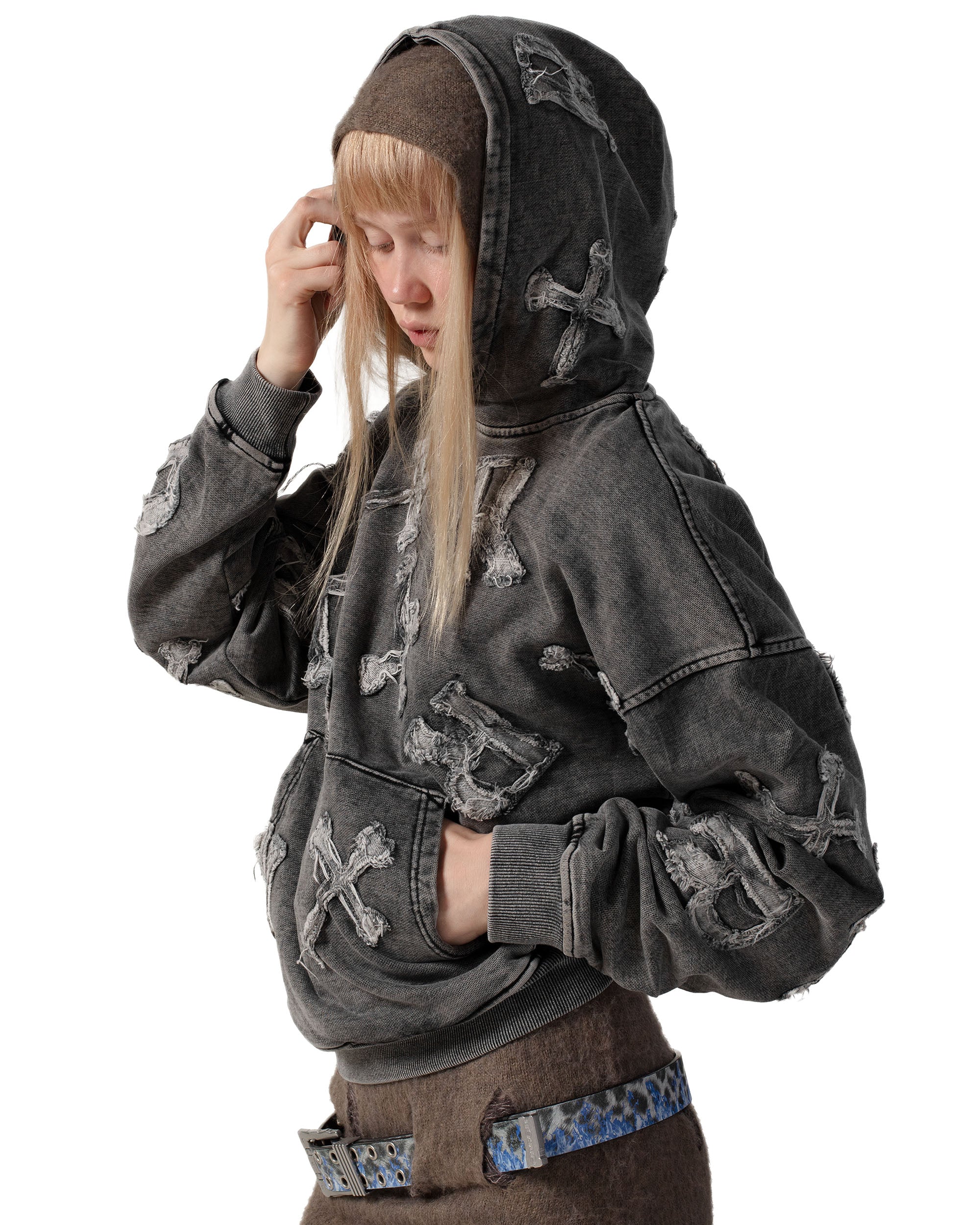 Washed Black Patch Hoodie - Image 4